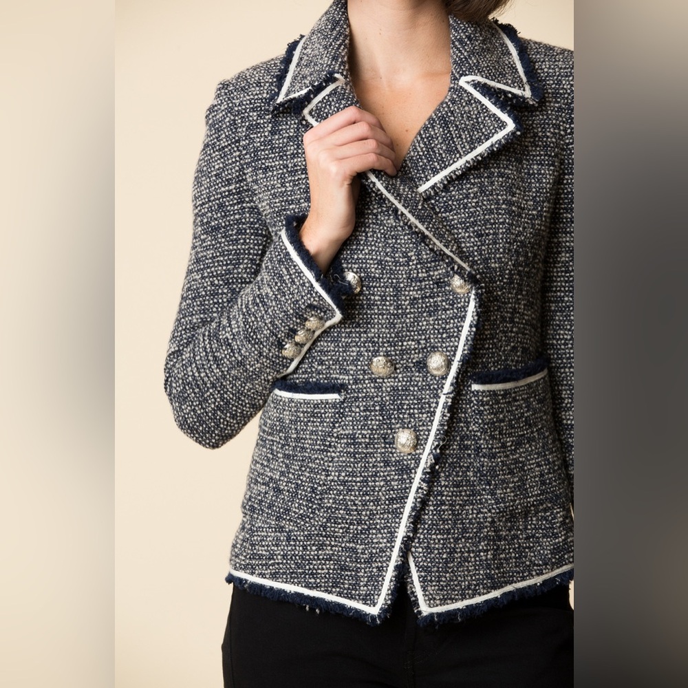 Veronica Beard Navy White Tweed Blazer with White Trim